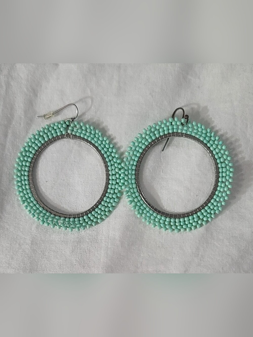 Mint Beaded Hoop Earrings for Women - Lightweight Circle Dangle